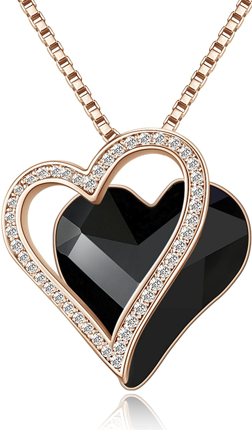 Sumonyo White Gold Plated Love Heart Pendant Necklaces for Women Silver Tone Crystals Birthstone Jewelry Gifts for Women Mother's Day Birthday Anniversary Day Party Arts & Entertainment > Party & Celebration > Gift Giving Sumonyo 17-Jan.-Rose Gold Plated | Black  