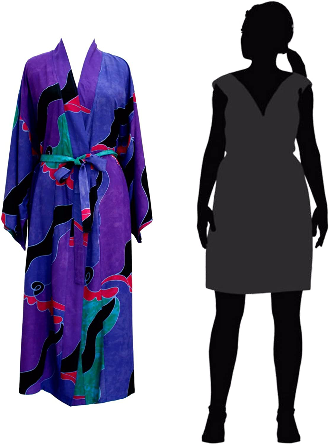 NOVICA Purple Women'S Batik Long Robe, 'Turquoise Ocean' (One Size Fits Most) Apparel & Accessories > Clothing > Sleepwear & Loungewear > Robes NOVICA   