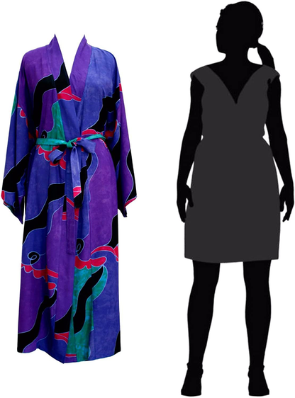 NOVICA Purple Women'S Batik Long Robe, 'Turquoise Ocean' (One Size Fits Most) Apparel & Accessories > Clothing > Sleepwear & Loungewear > Robes NOVICA   