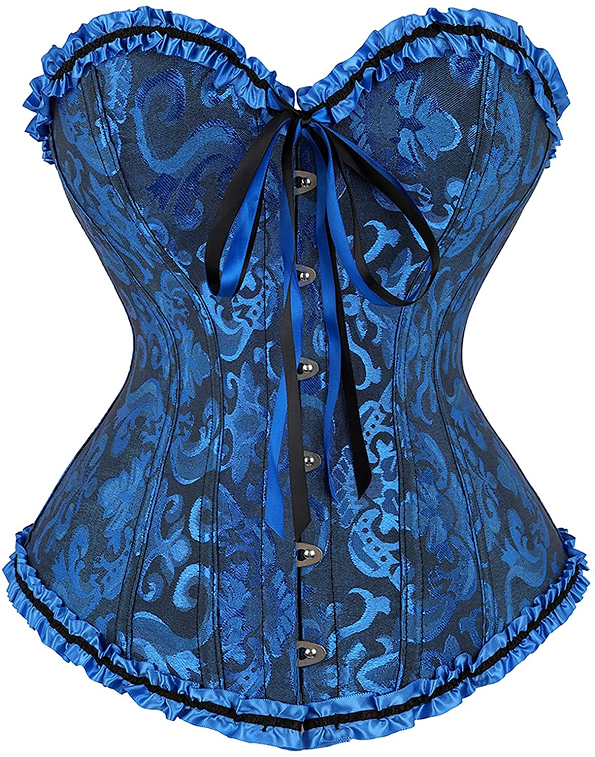 Women Lace up Back Sexy Floral Corset for Women Lingerie Bustier Top plus Size Apparel & Accessories > Clothing > Underwear & Socks > Lingerie Zhitunemi Black Blue 3X-Large 
