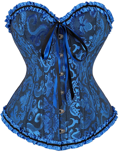 Women Lace up Back Sexy Floral Corset for Women Lingerie Bustier Top plus Size Apparel & Accessories > Clothing > Underwear & Socks > Lingerie Zhitunemi Black Blue 3X-Large 