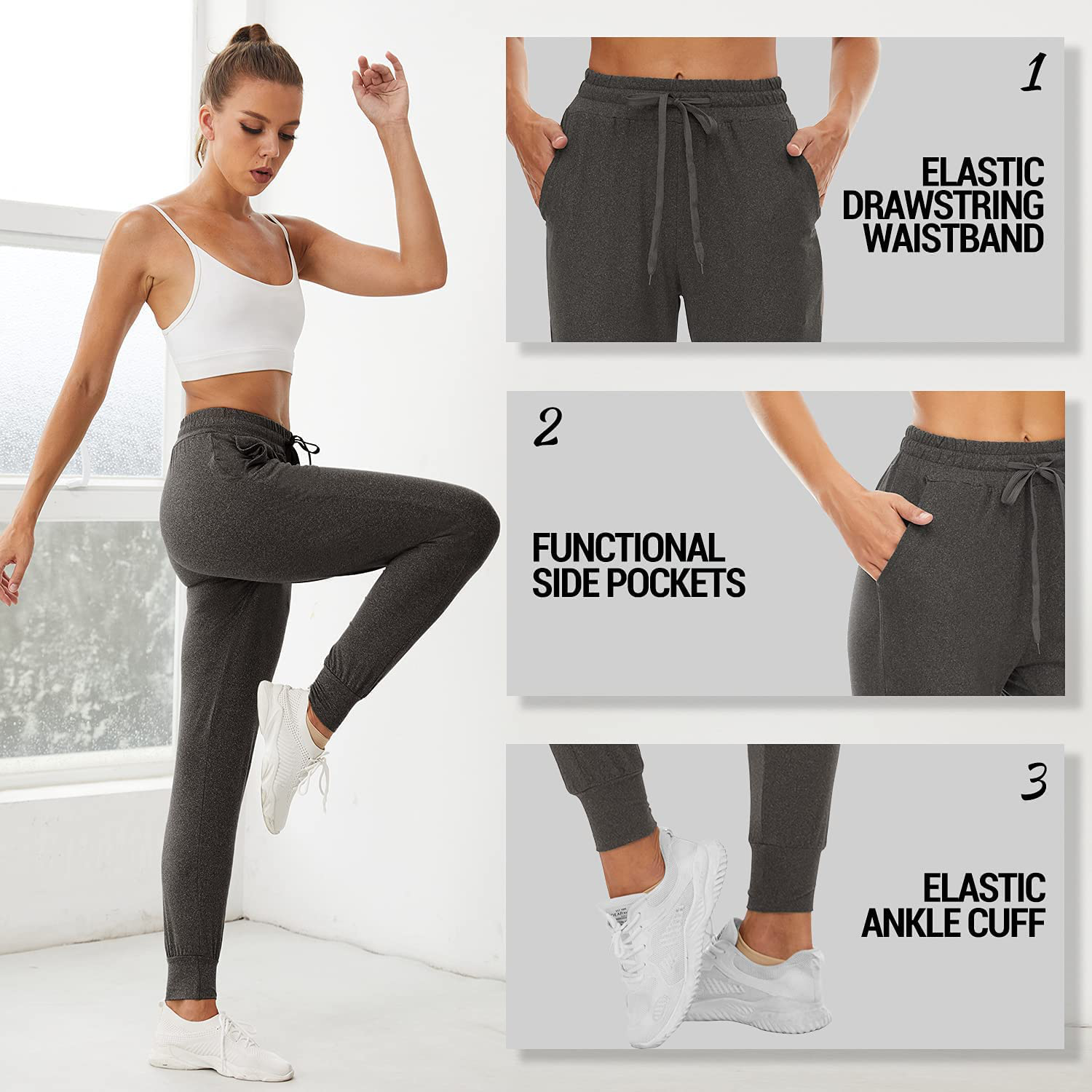 QGGQDD 2 Pack Joggers for Women - Sweatpants with Pockets Yoga Lounge Black Workout Pants Apparel & Accessories > Clothing > Activewear Kylie Max   