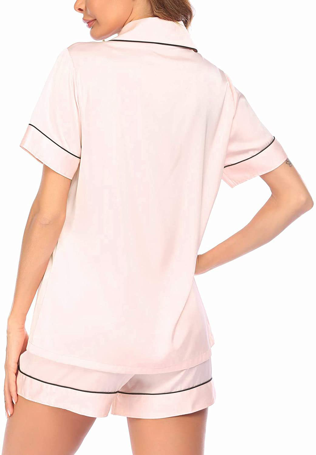 Ekouaer Satin Pajamas Women'S Short Sleeve Sleepwear Soft Silk Button down Loungewear Pjs Shorts Set S-XXL Apparel & Accessories > Clothing > Sleepwear & Loungewear Kylie Max   