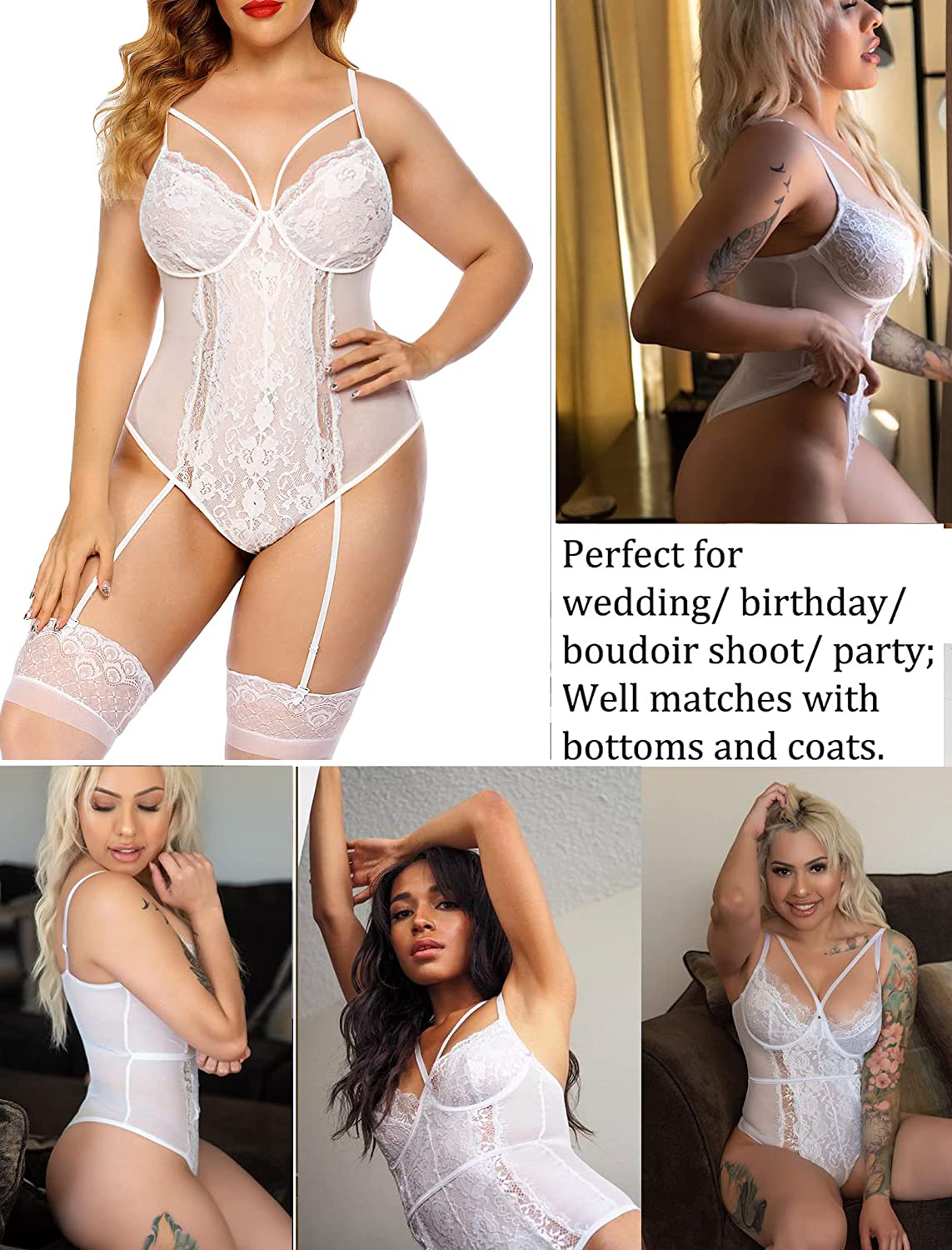 Avidlove Garter Lingerie For Women Sexy Lace Teddy Chemise One Piece Bodysuit Apparel & Accessories > Clothing > Underwear & Socks > Lingerie Avidlove   