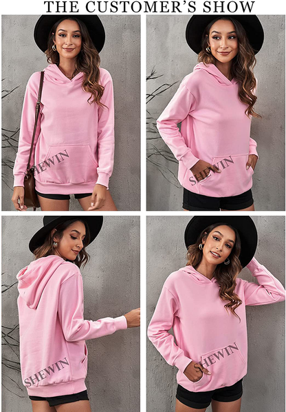 SHEWIN Women'S Casual Hoodies Long Sleeve Solid Lightweight Pullover Tops Loose Sweatshirt with Pocket Apparel & Accessories > Clothing > Activewear Kylie Max   