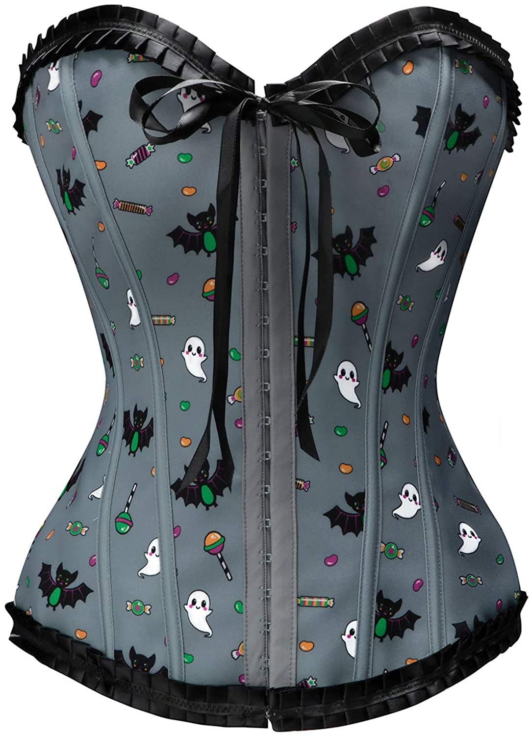 Littleforbig Women'S Lace up Boned Overbust Corset Bustier Bodyshaper Top - Sugar Bat Pattern Apparel & Accessories > Clothing > Underwear & Socks > Lingerie Littleforbig   