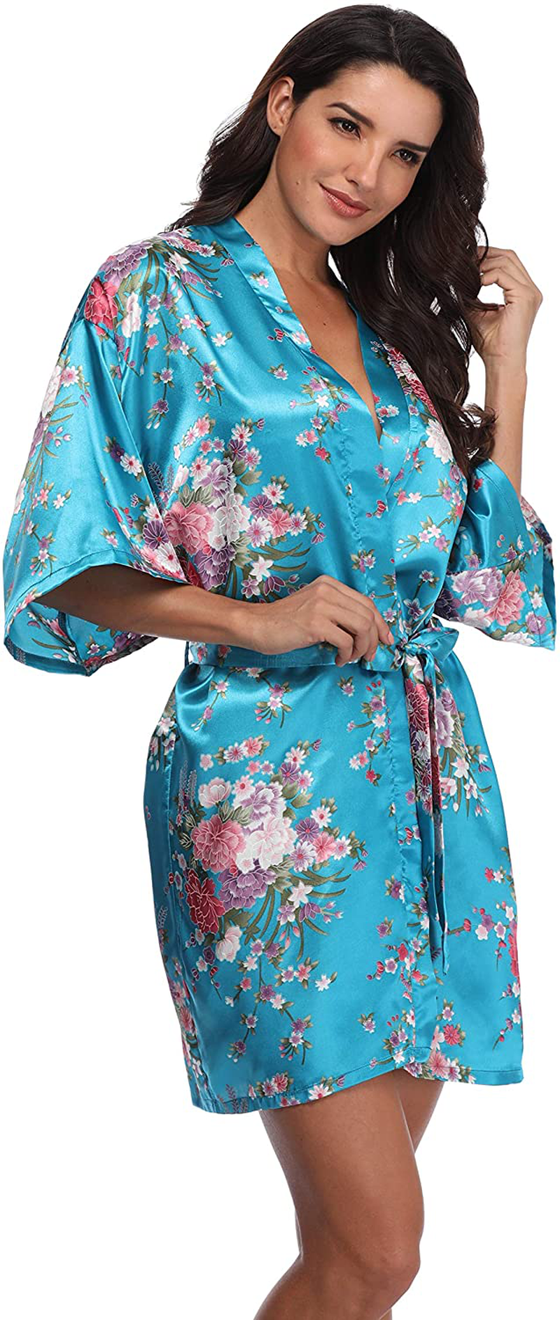 Women'S Floral Bride Bridesmaids Robe Satin Wedding Kimono Bridal Dressing Gown Sleepwear Apparel & Accessories > Clothing > Sleepwear & Loungewear > Robes Mignon Cromwell   