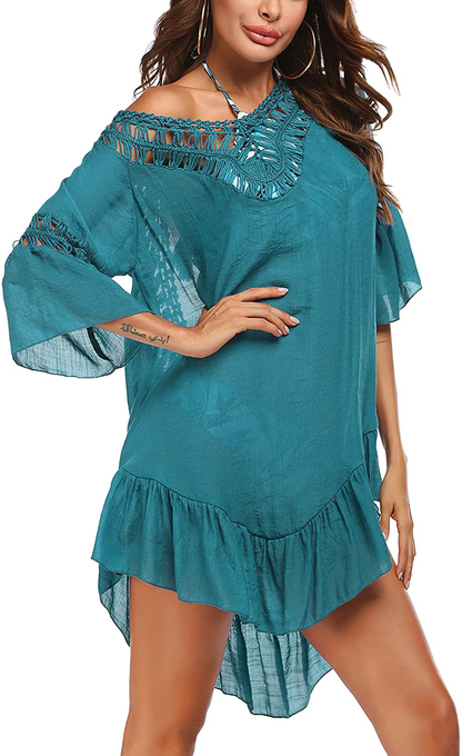 Ekouaer Swimsuit Cover up Women Swimwear Bathing Suit Dress Sexy Bikini Beach Crochet Beachwear Tunic Top Summer Apparel & Accessories > Clothing > Swimwear Kylie Max   