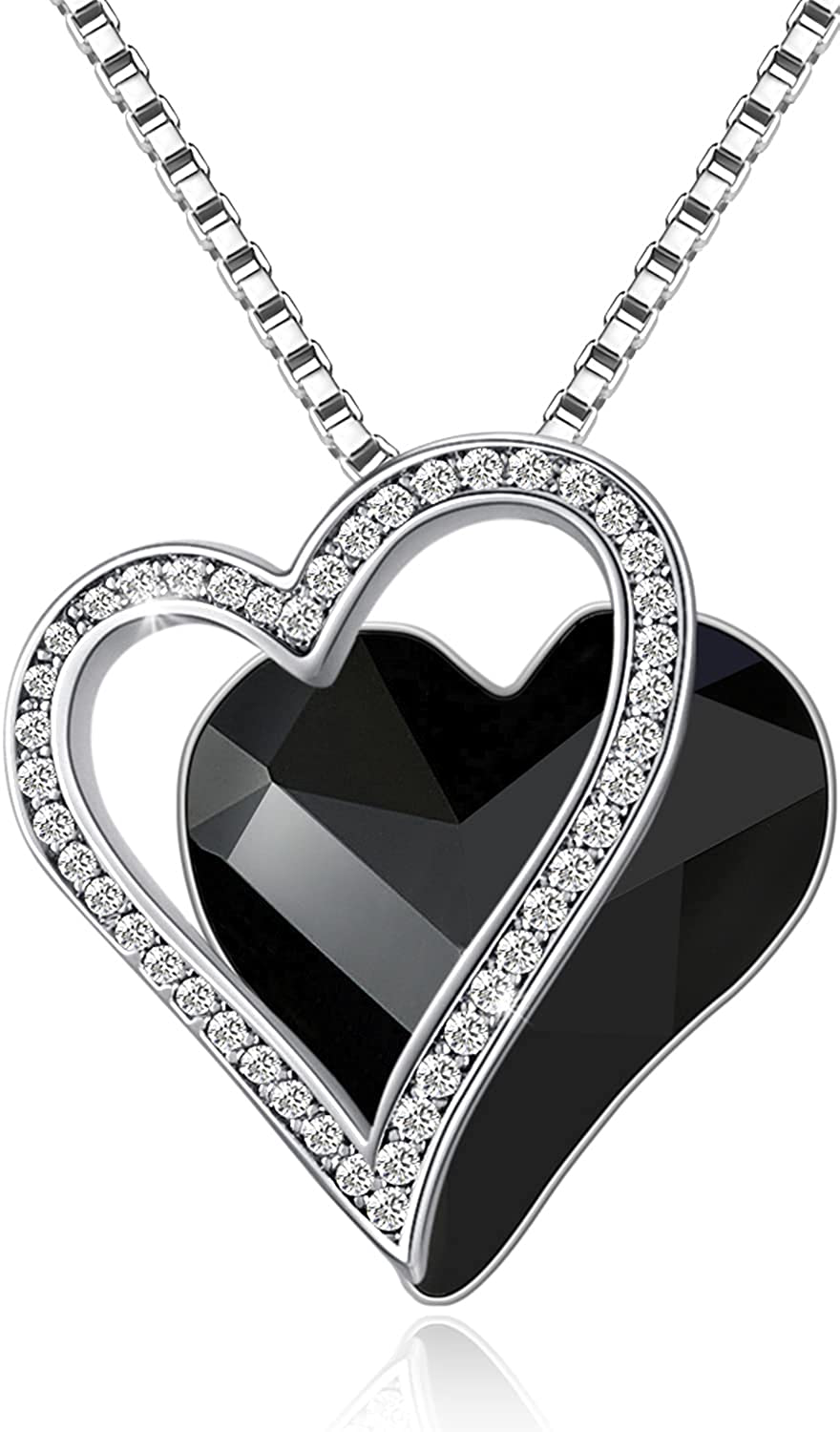 Sumonyo White Gold Plated Love Heart Pendant Necklaces for Women Silver Tone Crystals Birthstone Jewelry Gifts for Women Mother's Day Birthday Anniversary Day Party Arts & Entertainment > Party & Celebration > Gift Giving Sumonyo 13-Aug.-White Gold Plated | Black  