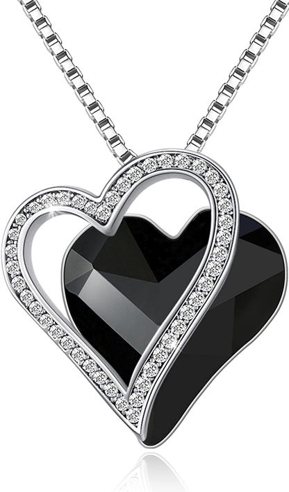 Sumonyo White Gold Plated Love Heart Pendant Necklaces for Women Silver Tone Crystals Birthstone Jewelry Gifts for Women Mother's Day Birthday Anniversary Day Party Arts & Entertainment > Party & Celebration > Gift Giving Sumonyo 13-Aug.-White Gold Plated | Black  