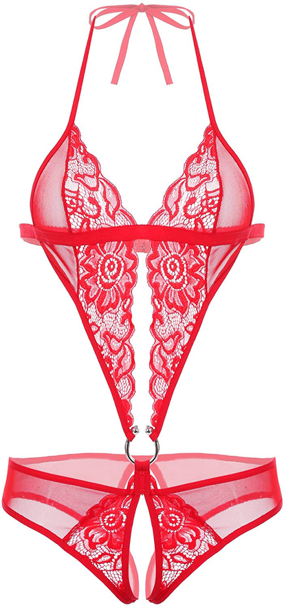 Avidlove Women Deep V Lingerie Lace Teddy One Piece Babydoll Mini Bodysuit Apparel & Accessories > Clothing > Underwear & Socks > Lingerie Avidlove Red X-Large 