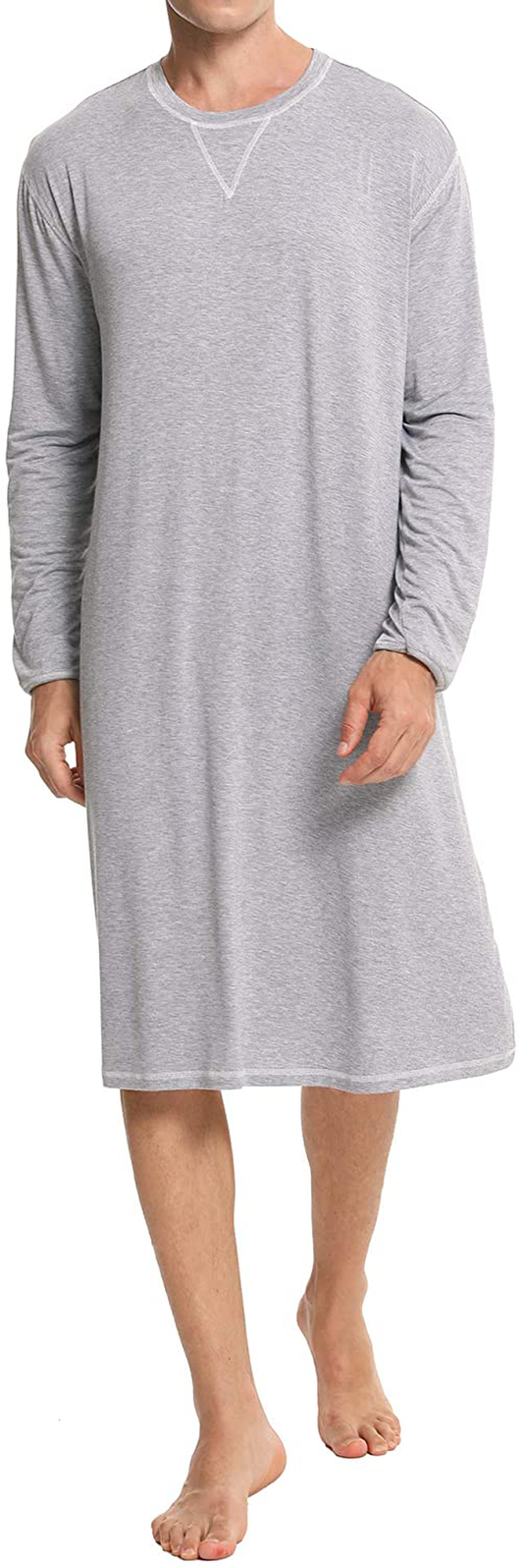 SWOMOG Men'S Nightshirt Long Sleeve Crewneck Modal Nightgown Loose Comfy Sleep Shirt Apparel & Accessories > Clothing > Sleepwear & Loungewear > Nightgowns Kylie Max   