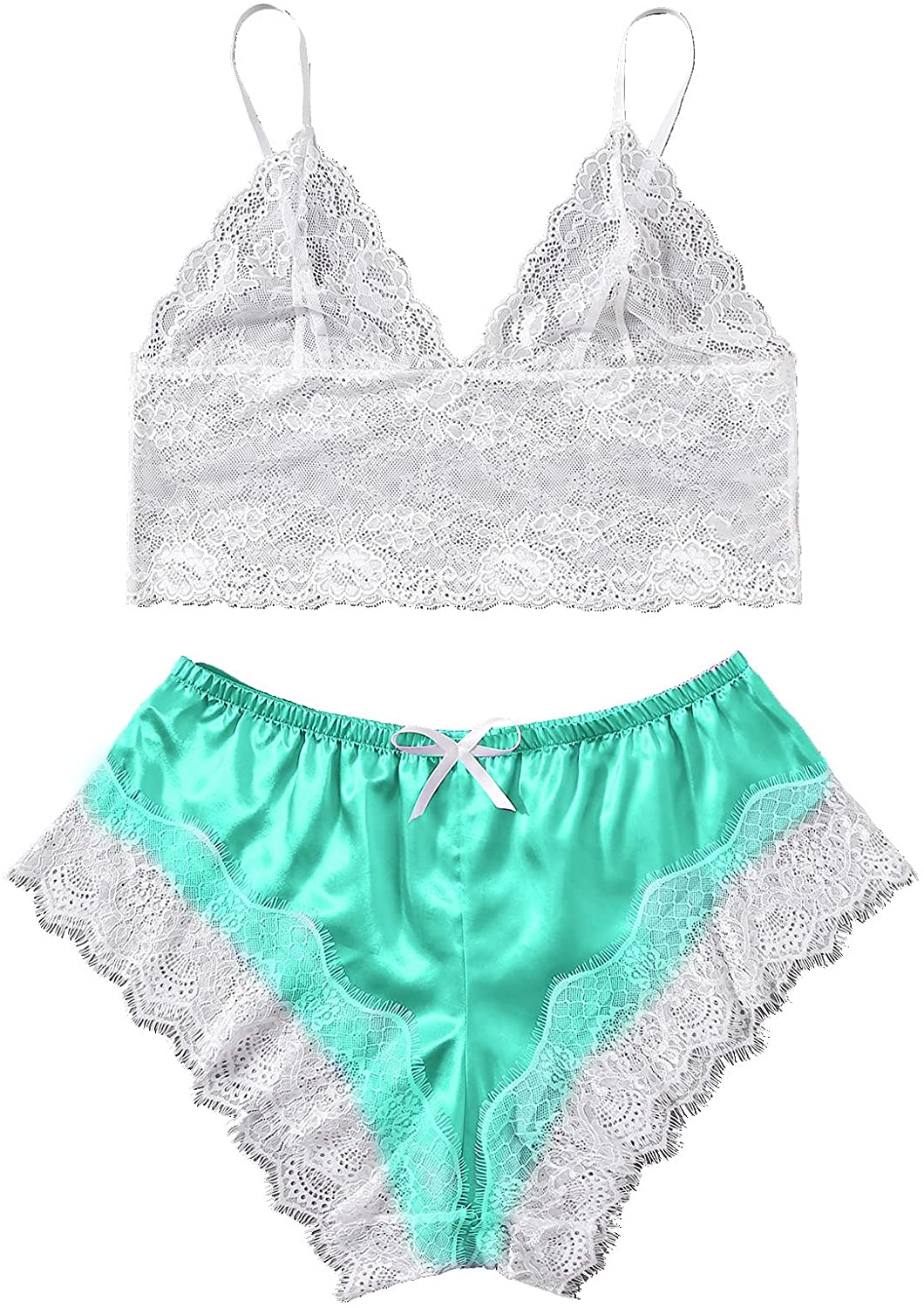 SOLY HUX Women'S plus Size Spaghetti Strap Lace Trim Bralette and Shorts Sleepwear Pajama Lingerie Set Apparel & Accessories > Clothing > Underwear & Socks > Lingerie KYLIE MAX Mint Green 4X-Large Plus 
