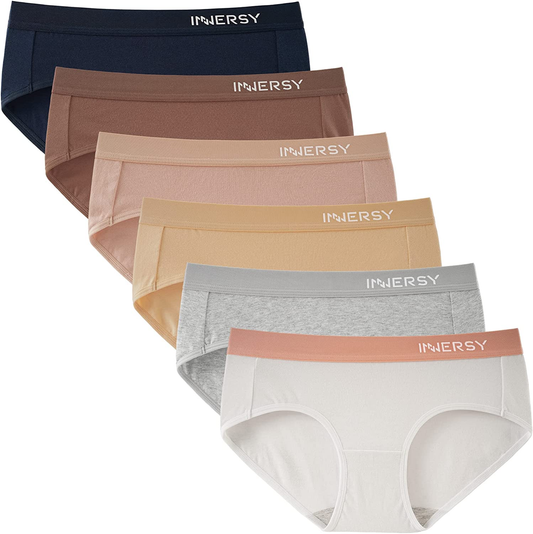 INNERSY Womens Underwear Hipster Panties Cotton Low Rise Briefs Pack of 6 Apparel & Accessories > Clothing > Underwear & Socks > Underwear INNERSY Light Series With Wide Band Medium 