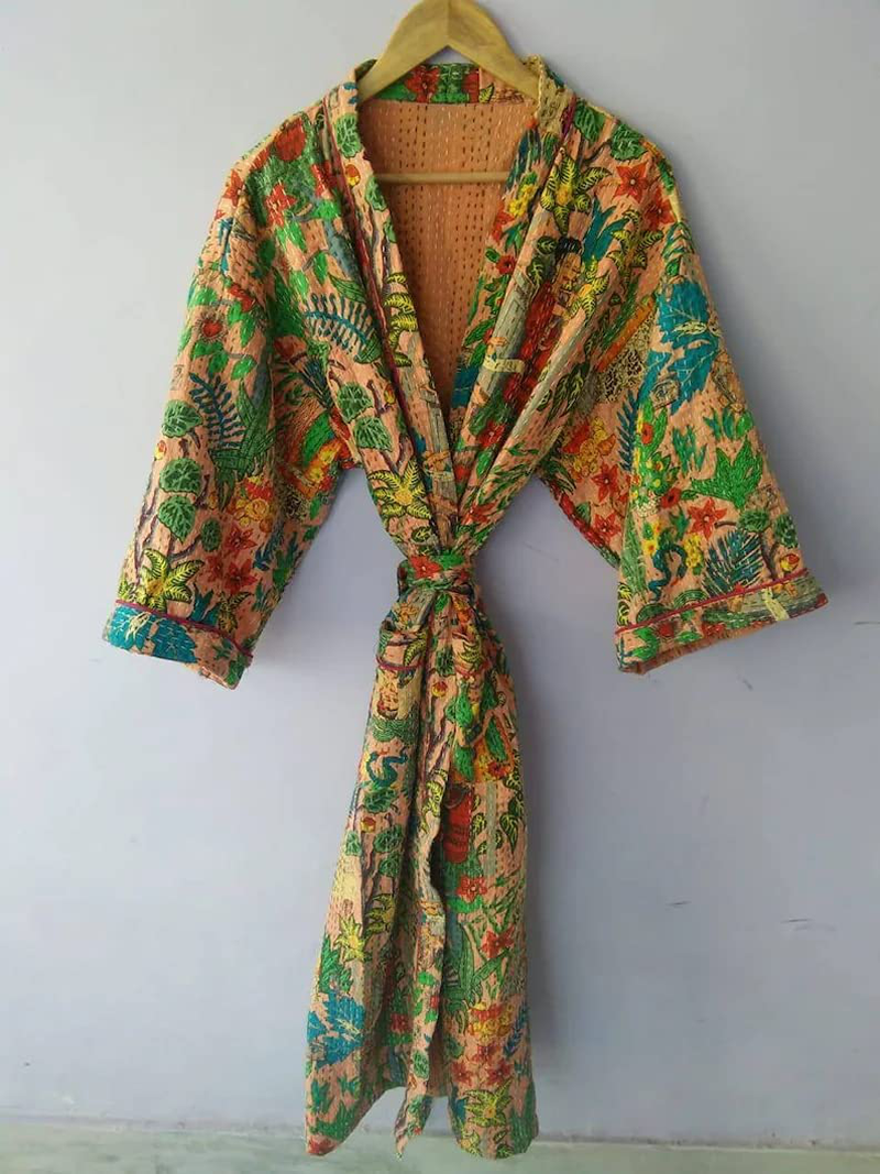 Handmade Kimono Cardigan Kantha Work Robes Front Shirt Open Japanese Kimono Bridesman Robes Kimono Cardigan Beach Wear Maternity Cotton Robe Floral Kimono by RANJANACRAFT. Apparel & Accessories > Clothing > Sleepwear & Loungewear > Robes Generic   