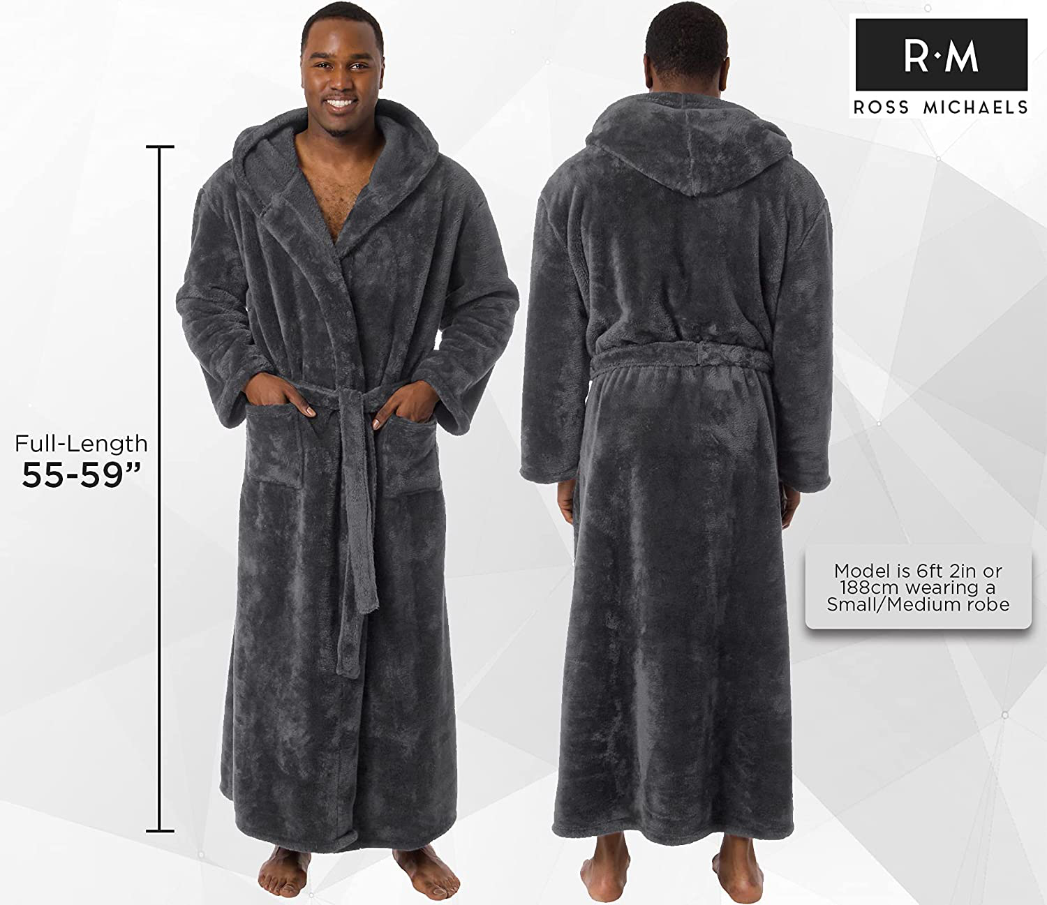 Ross Michaels Mens Robe Big & Tall with Hood - Long Plush 400GSM Luxury Fleece Bathrobe Apparel & Accessories > Clothing > Sleepwear & Loungewear > Robes Kylie Max   