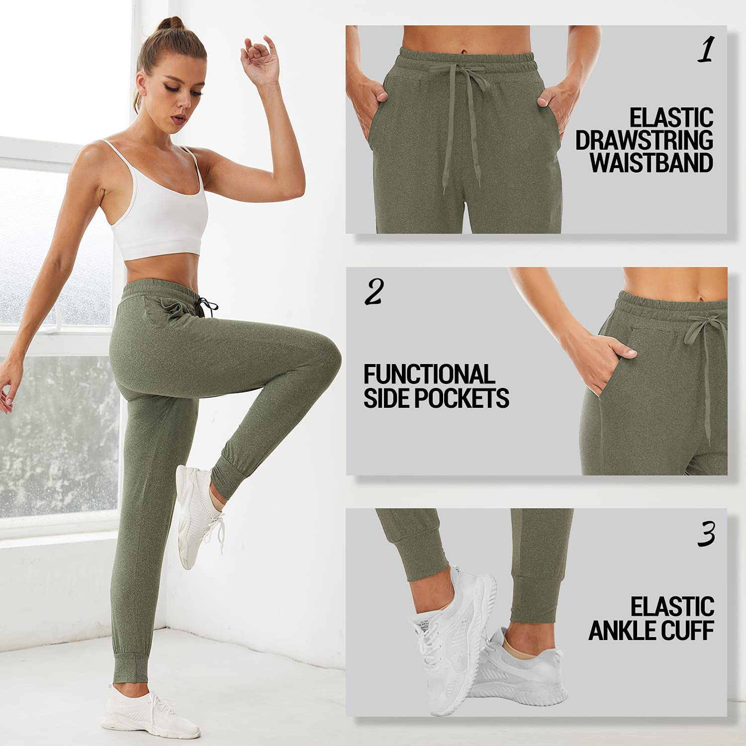 QGGQDD 2 Pack Joggers for Women - Sweatpants with Pockets Yoga Lounge Black Workout Pants Apparel & Accessories > Clothing > Activewear Kylie Max   