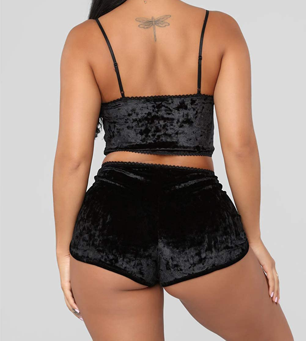 Women Sexy Strappy Babydoll Lingerie Satin Pajama Set Camisole with Shorts 2 Piece Sleepwear Apparel & Accessories > Clothing > Sleepwear & Loungewear Kylie Max   