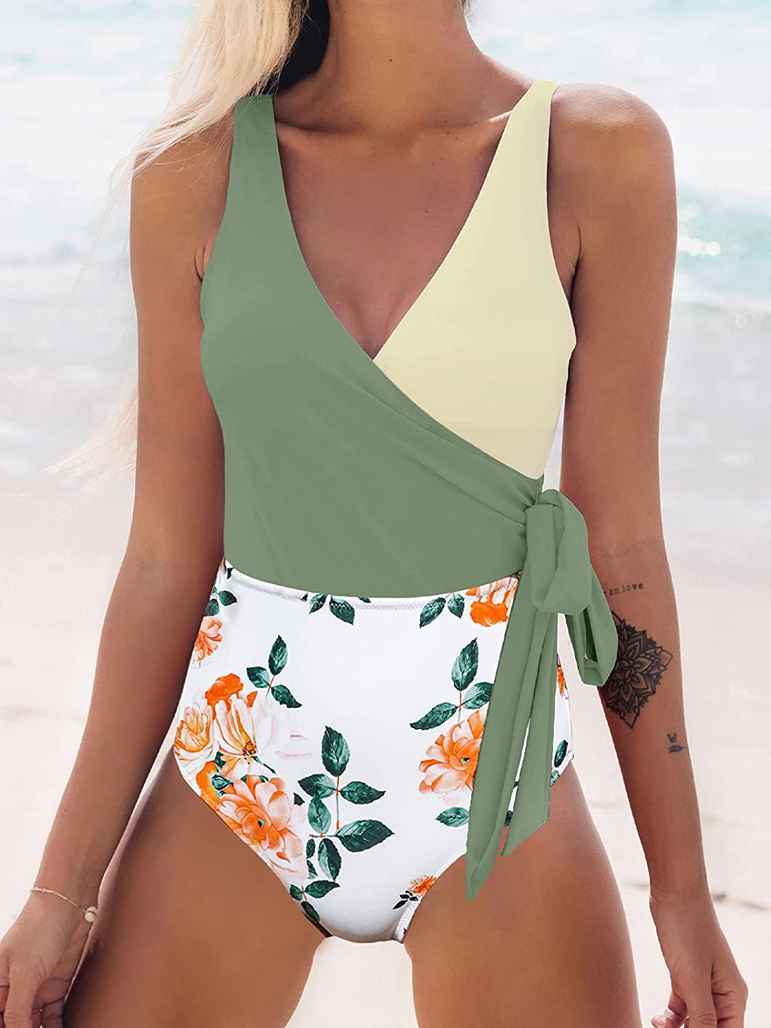 CUPSHE Women'S One Piece Swimsuit Wrap Color Block Tie Side Bathing Suit Apparel & Accessories > Clothing > Swimwear Kylie Max   