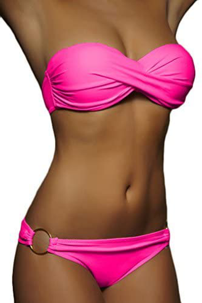 Imilan Twist Bandeau Bikini Set Swimwear Swimsuit for Women Apparel & Accessories > Clothing > Swimwear Imilan Rose Red Medium 