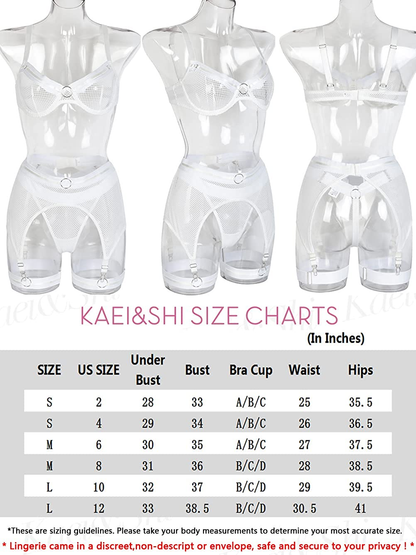 Kaei&Shi Fishnet Mesh Sheer,Underwire,G-String,Thigh Straps,4 Piece Garter Lingerie Apparel & Accessories > Clothing > Underwear & Socks > Lingerie Kaei&Shi   