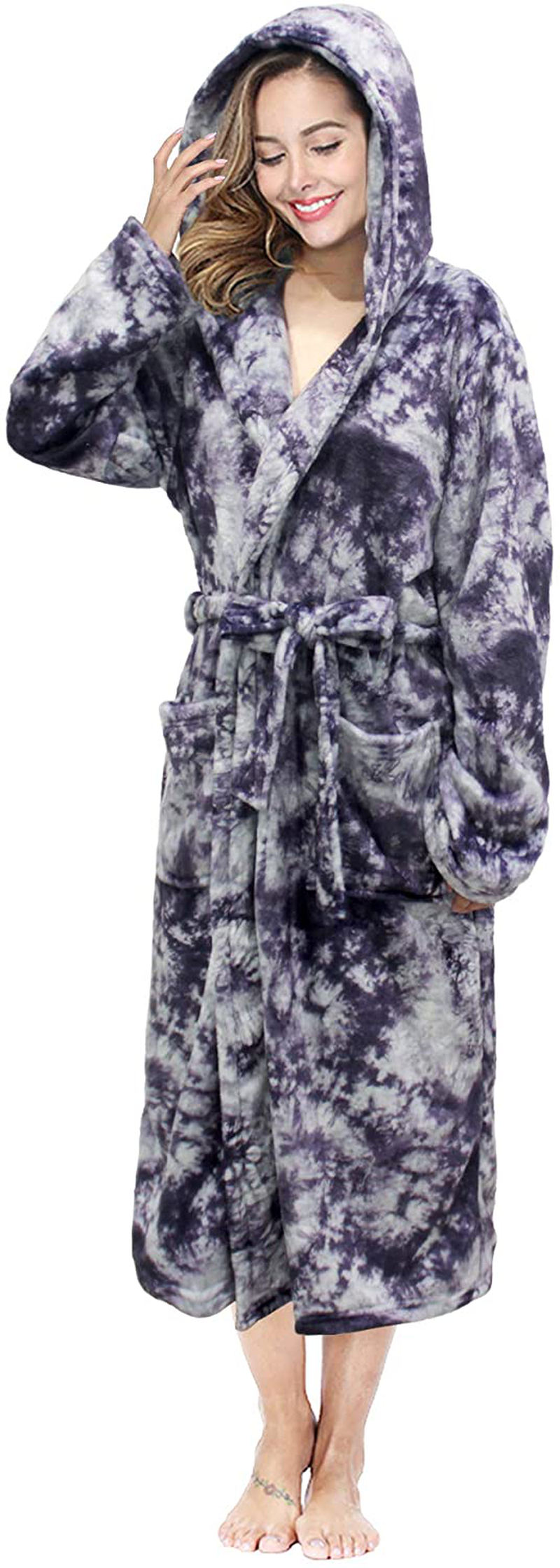 RONGTAI Womens Long Robes Plush Fleece Nightgown Thick plus Size Hooded Bathrobe with Pockets Fluffy Sleepwear for Men Apparel & Accessories > Clothing > Sleepwear & Loungewear > Robes Kylie Max   