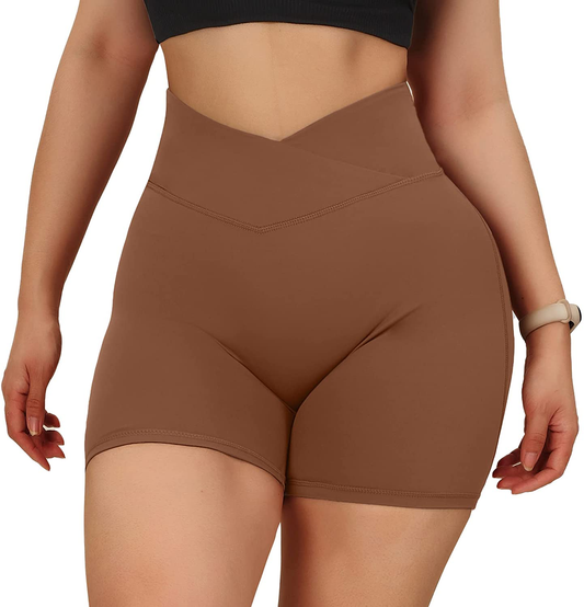 MOOSLOVER Women V Cross Waist Workout Shorts Butt Lifting High Waisted Biker Shorts Apparel & Accessories > Clothing > Shorts Kylie Max   