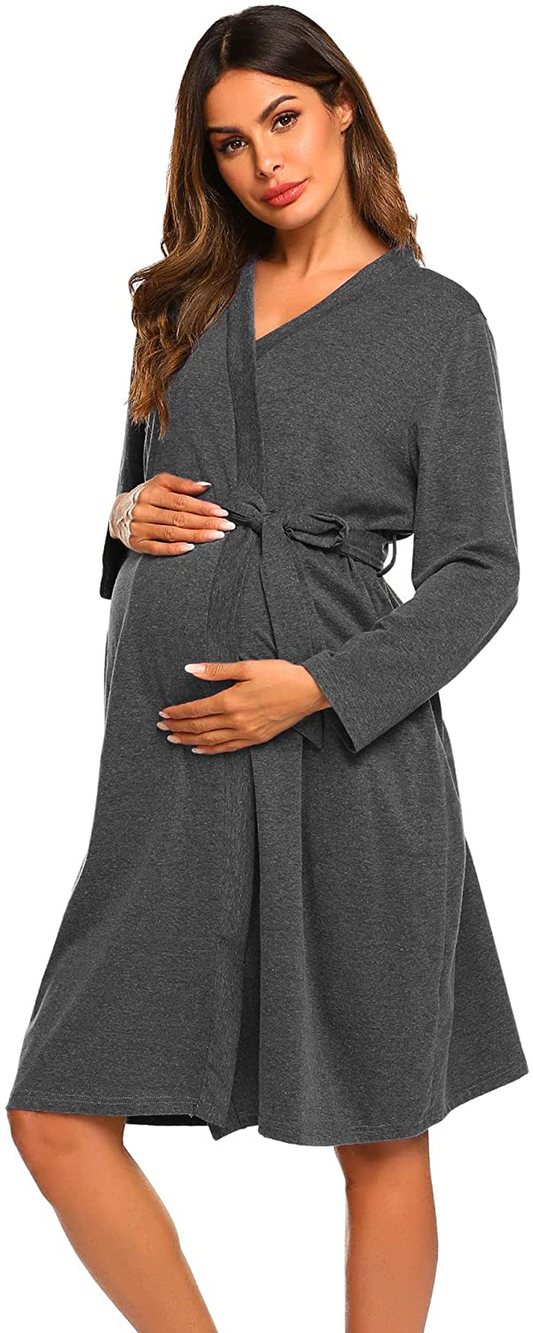 Ekouaer Maternity Robe 3 in 1 Labor Delivery Nursing Gown Hospital Breastfeeding Dress Bathrobes Apparel & Accessories > Clothing > Sleepwear & Loungewear > Robes Kylie Max   