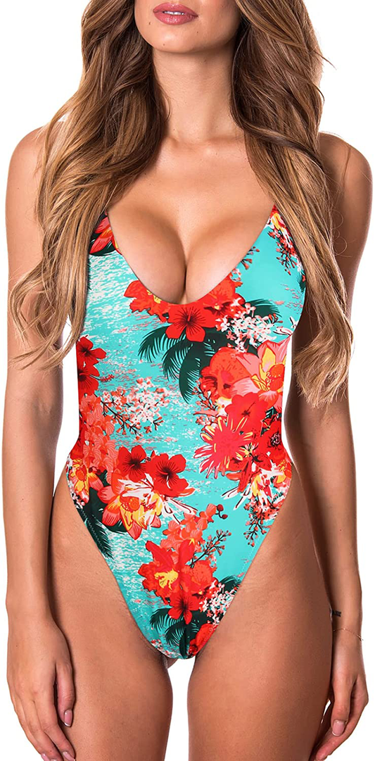 RELLECIGA Women'S High Cut Low Back One Piece Thong Swimsuit for Women Apparel & Accessories > Clothing > Swimwear Kylie Max   