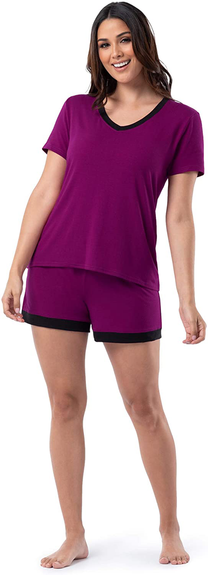 Fruit of the Loom Women's Sleeve Tee and Short 2 Piece Sleep Set Apparel & Accessories > Clothing > Sleepwear & Loungewear > Pajamas Fruit of the Loom Berry Medium 