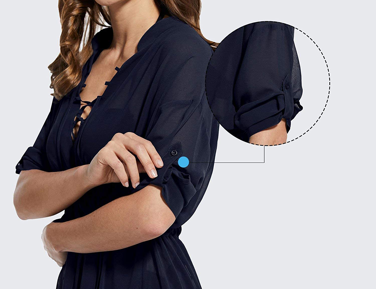 BALEAF Women'S 3/4 Sleeve Sheer Chiffon Bikini Swim Cover up V Neck Mesh Beach Coverups Apparel & Accessories > Clothing > Swimwear Kylie Max   
