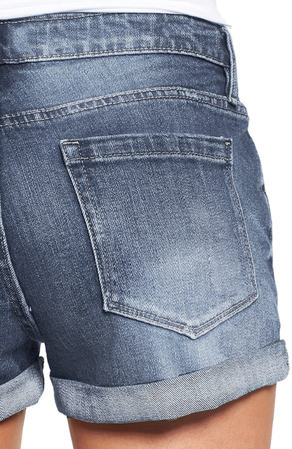 Luvamia Women'S Ripped Denim Jean Shorts High Waisted Stretchy Folded Hem Short Jeans Apparel & Accessories > Clothing > Shorts Kylie Max   