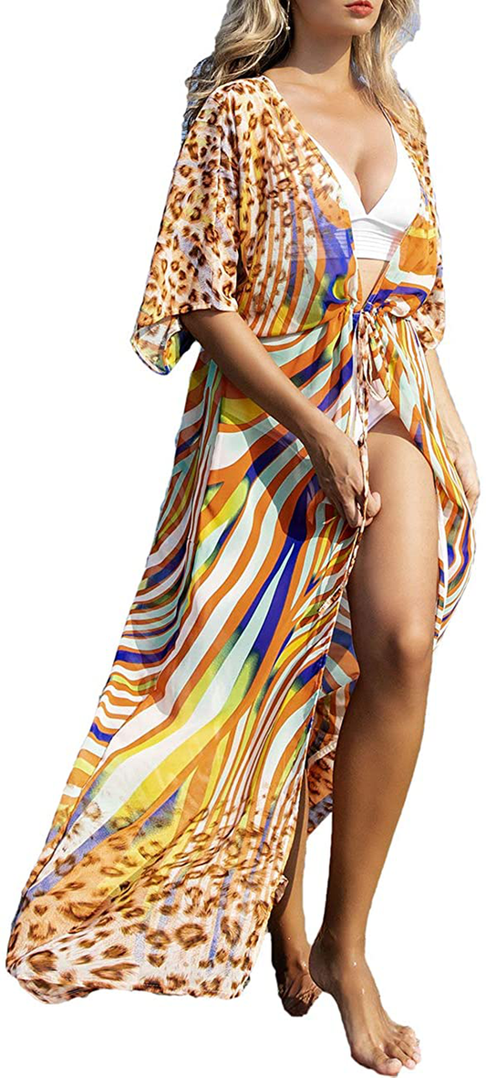Bsubseach Womens Chiffon/Rayon Beach Blouses Kimono Cardigan Long Bikini Cover Up Apparel & Accessories > Clothing > Swimwear Kylie Max   