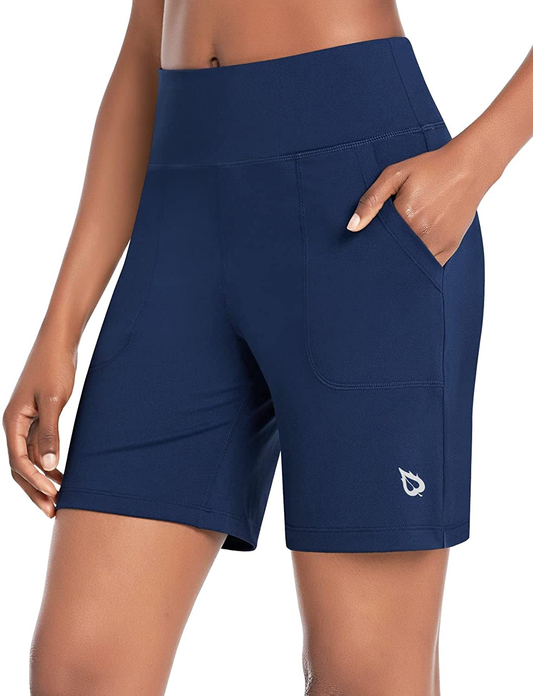 BALEAF Women'S 7" Athletic Long Shorts High Waisted Running Bermuda Shorts with Pockets Apparel & Accessories > Clothing > Shorts Kylie Max   