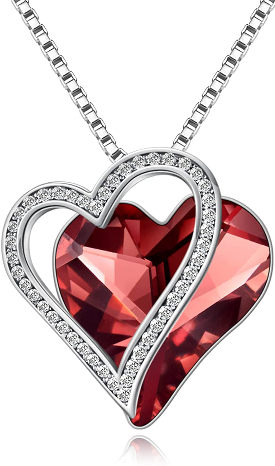 Sumonyo White Gold Plated Love Heart Pendant Necklaces for Women Silver Tone Crystals Birthstone Jewelry Gifts for Women Mother's Day Birthday Anniversary Day Party Arts & Entertainment > Party & Celebration > Gift Giving Sumonyo 14-Nov.-White Gold Plated | Wine Red  