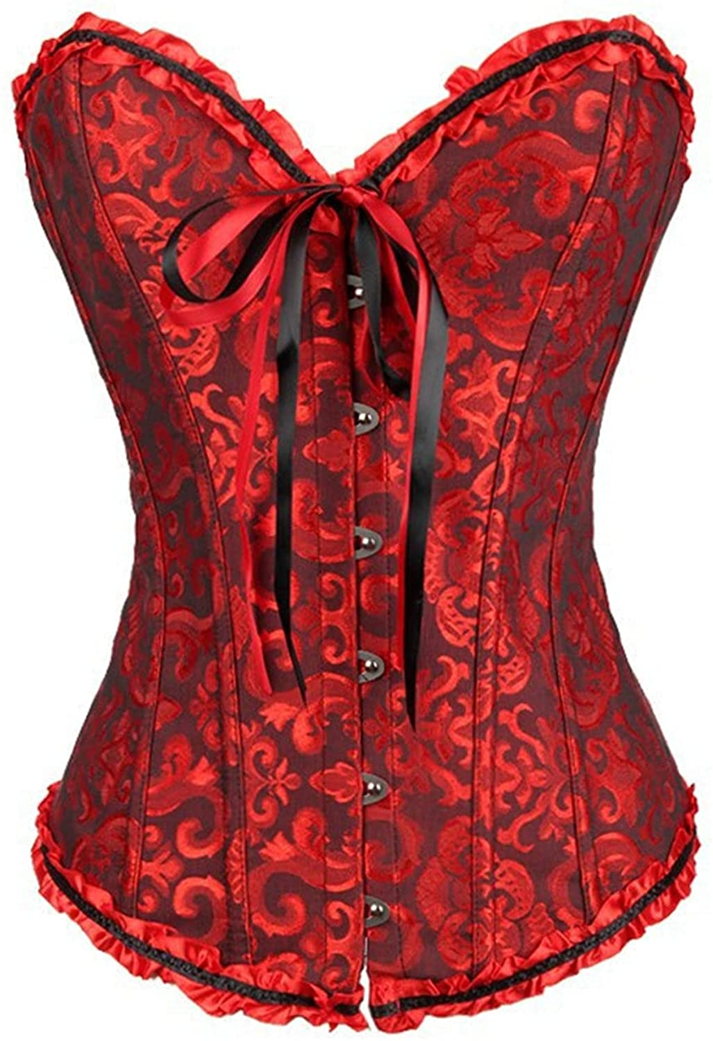 Lacing Corset for Women Lace Boned Overbust Body Shaper Bustier Sexy Satin Brocade Lingerie Shapewear Top Apparel & Accessories > Clothing > Underwear & Socks > Lingerie Generic Crimson Large 