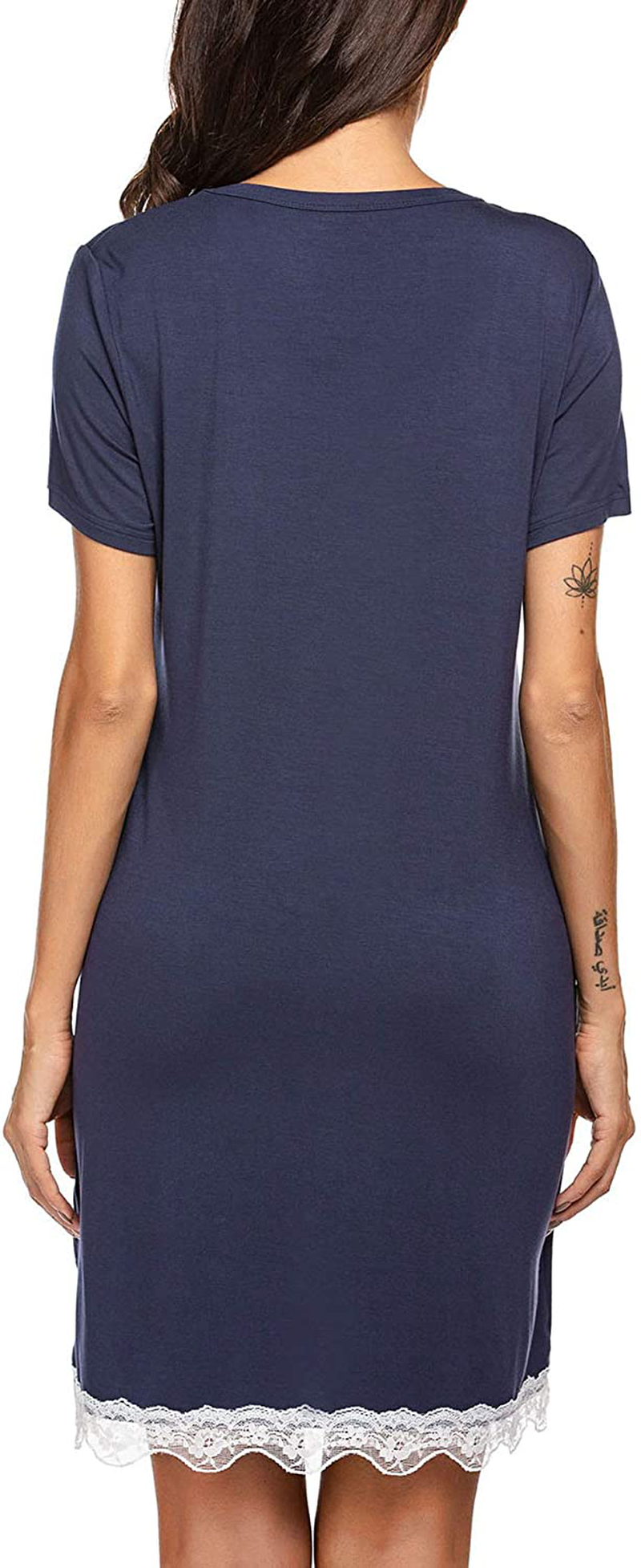 Ekouaer Women'S Nightgown Striped Tee Short Sleeve Cotton Sleep Nightshirt Button down Pajama Dress S-XXXL Apparel & Accessories > Clothing > Sleepwear & Loungewear > Nightgowns Kylie Max   