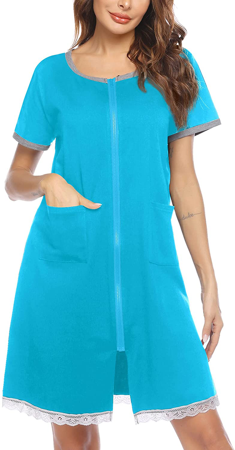 Ekouaer Womens Zip Front Robes Lightweight House Coat Zipper Nightgown(S-Xxl) Apparel & Accessories > Clothing > Sleepwear & Loungewear > Robes Ekouaer Aqua Green Small 