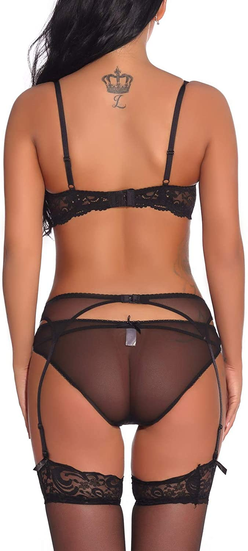 Women Push up Embroidery Bras Set Lace Lingerie Bra and Panty & Garter Belt Suspender & Thigh High Stocking Socks 4 Piece/Set Apparel & Accessories > Clothing > Underwear & Socks > Lingerie Bluewhalebaby   