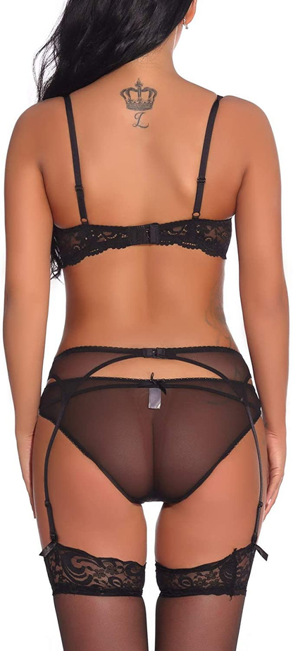 Women Push up Embroidery Bras Set Lace Lingerie Bra and Panty & Garter Belt Suspender & Thigh High Stocking Socks 4 Piece/Set Apparel & Accessories > Clothing > Underwear & Socks > Lingerie Bluewhalebaby   