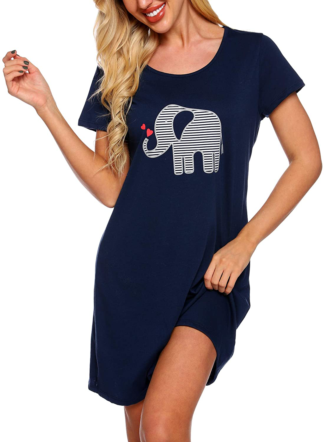 ENJOYNIGHT Sleepwear Women'S Nightgown Printed Sleep Shirt Short Sleeve Sleep Tee Cotton Nightshirt Apparel & Accessories > Clothing > Sleepwear & Loungewear > Nightgowns Kylie Max   