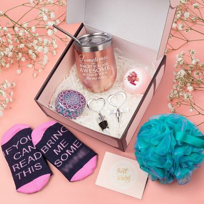 Wine Gifts for Women Wine Insulated Tumbler Birthday Gift for Wine Lover Christmas Gift Basket for Mom Wife Sister Girlfriend Bottle Opener/Stopper Loofah Sponge Rose Gold Arts & Entertainment > Party & Celebration > Gift Giving Psukhai   
