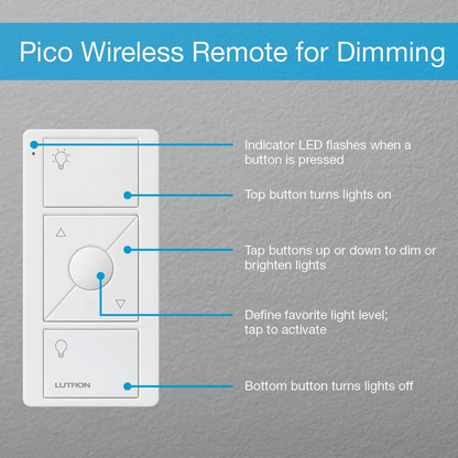 Lutron 3-Button with Raise/Lower Pico Remote for Caseta Wireless Smart Lighting Dimmer Switch, PJ2-3BRL-WH-L01R, White Arts & Entertainment > Party & Celebration > Gift Giving Lutron   