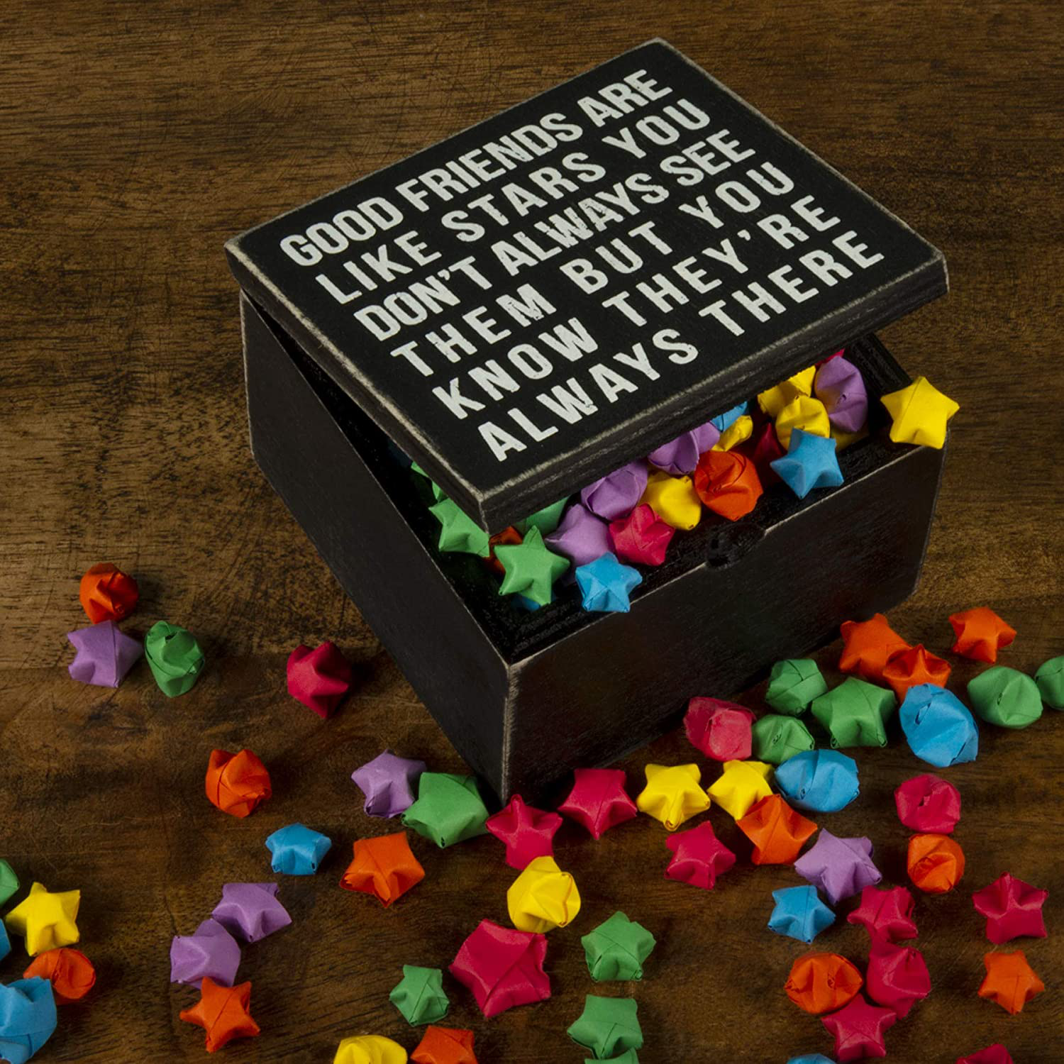 Primitives by Kathy 18192 Classic Hinged Wood Box, 4 x 4 x 2.75-Inches, Good Friends Are Like Stars Arts & Entertainment > Party & Celebration > Gift Giving Primitives by Kathy   