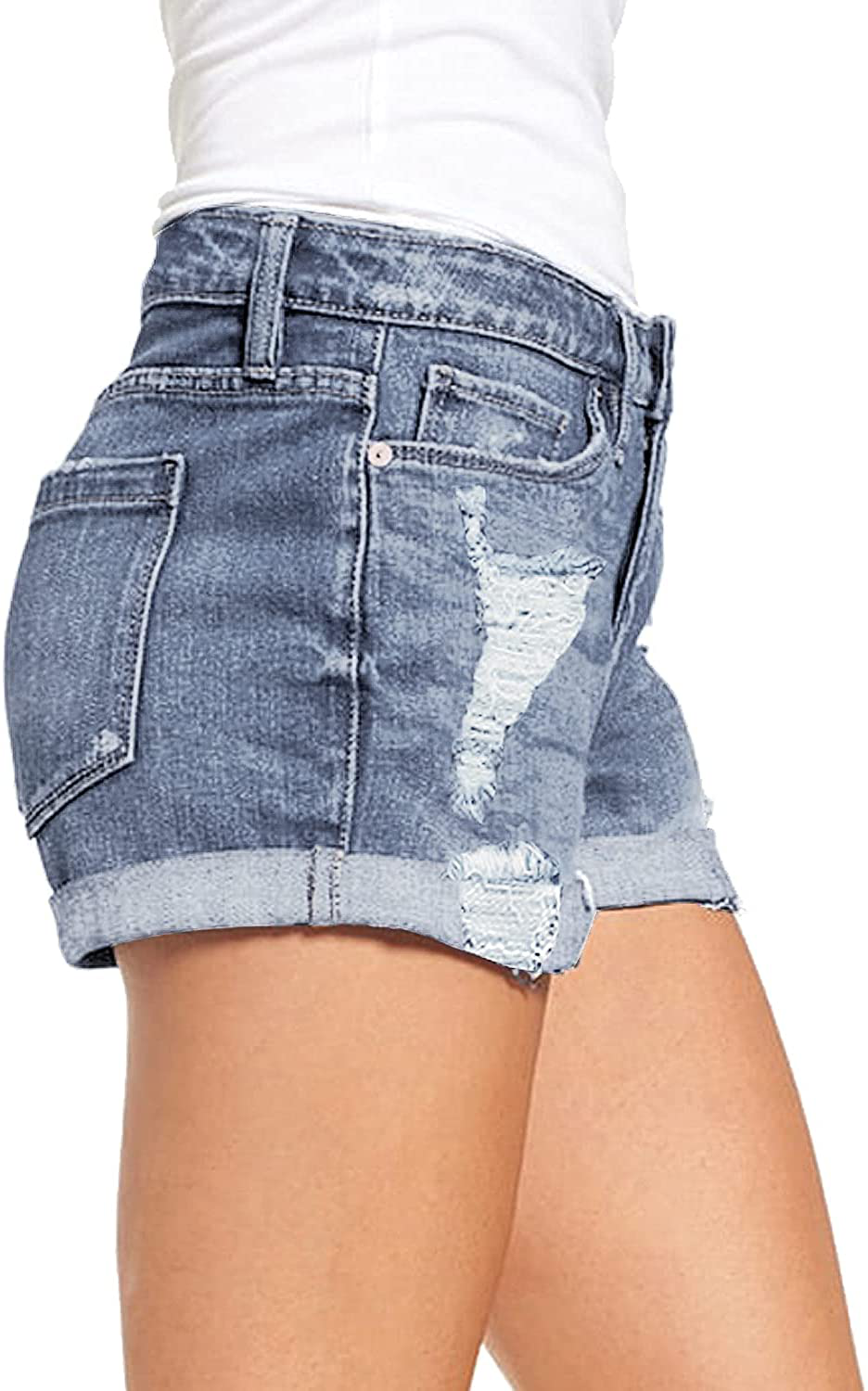 Luvamia Women'S Ripped Denim Jean Shorts High Waisted Stretchy Folded Hem Short Jeans Apparel & Accessories > Clothing > Shorts Kylie Max   