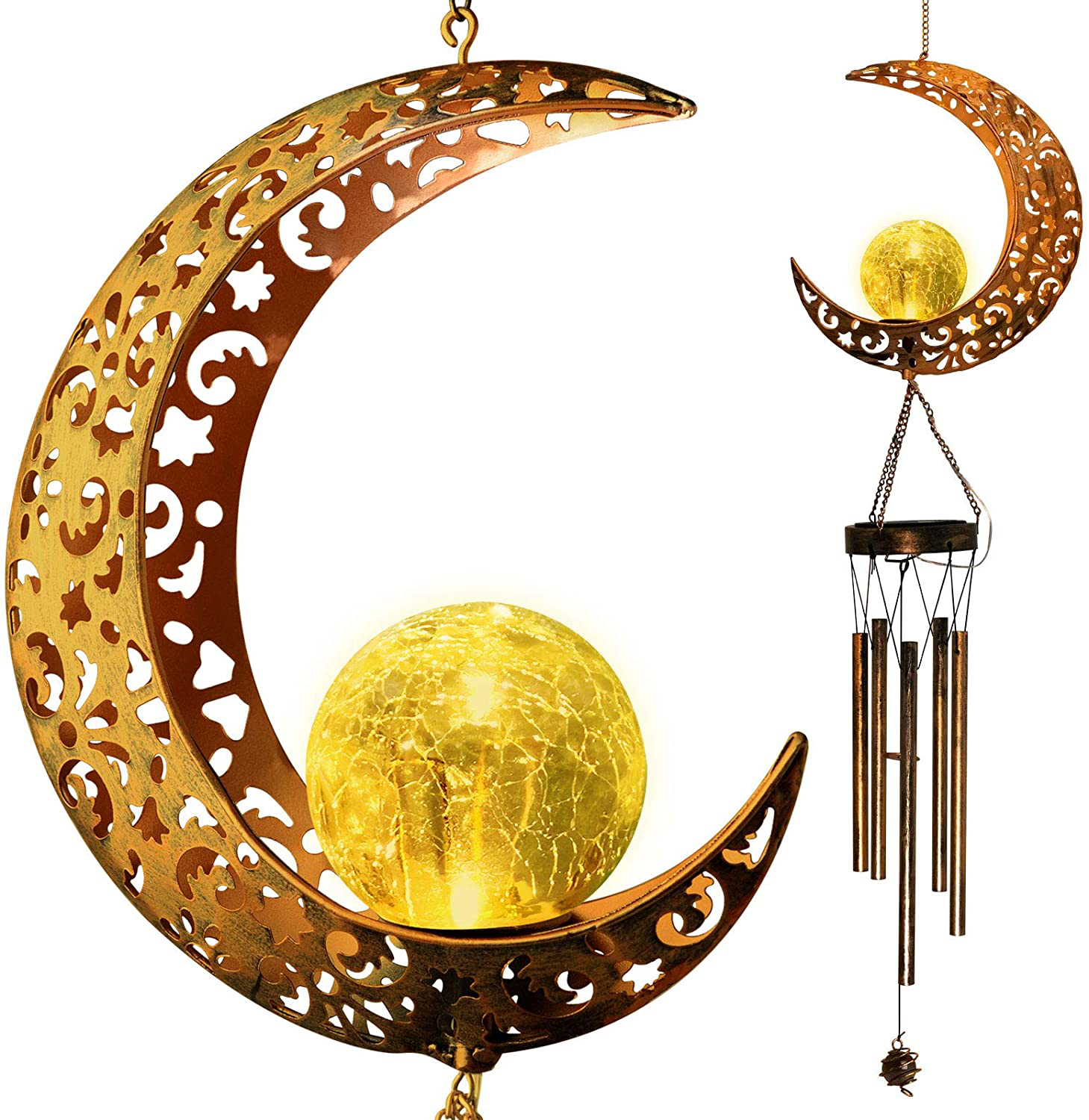Moon Crackle Glass Ball Wind Chimes Solar Wind Chimes Moon Decor for Outside Outdoor Clearance Gardening Gifts Birthday Gifts for mom for Women Grandma giftsChristmas Decorations Christmas Light. Arts & Entertainment > Party & Celebration > Gift Giving ShangTianFeng   