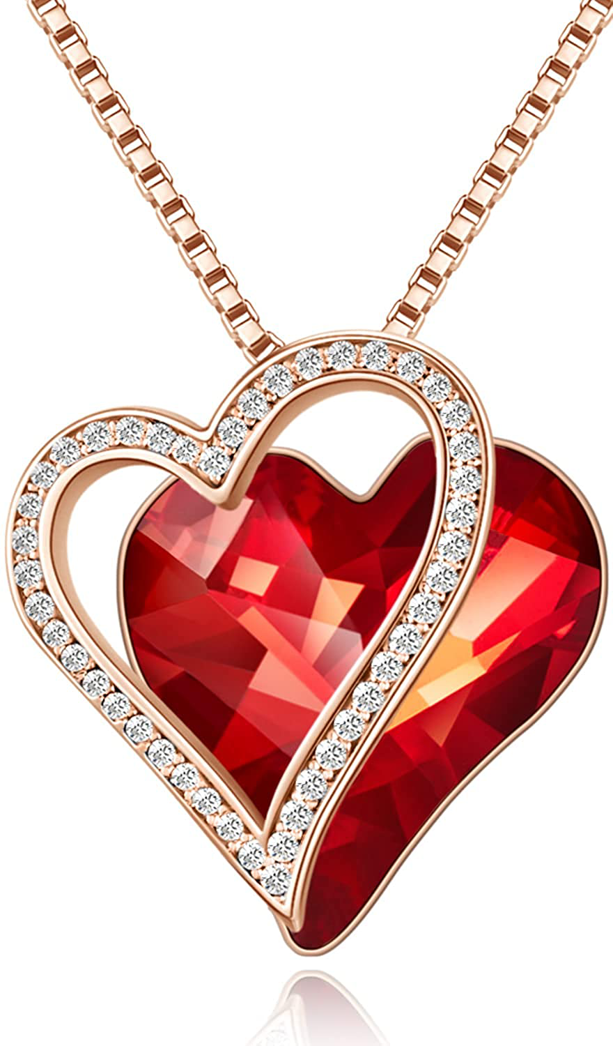 Sumonyo White Gold Plated Love Heart Pendant Necklaces for Women Silver Tone Crystals Birthstone Jewelry Gifts for Women Mother's Day Birthday Anniversary Day Party Arts & Entertainment > Party & Celebration > Gift Giving Sumonyo 02-Jan.-Rose Gold Plated | Red  