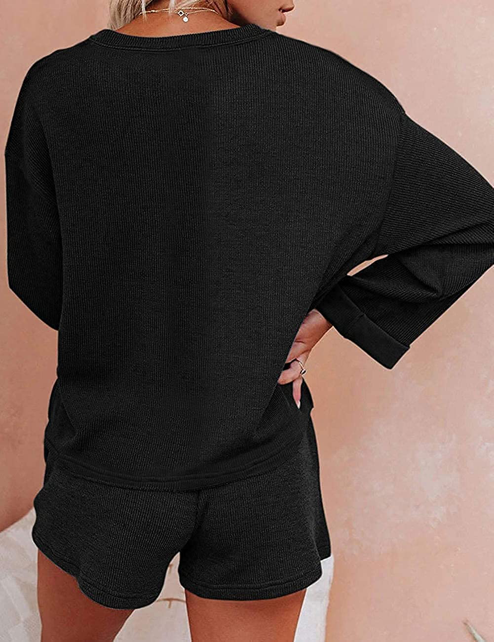 MEROKEETY Women's Long Sleeve Pajama Set Henley Knit Tops and Shorts Sleepwear Loungewear Apparel & Accessories > Clothing > Sleepwear & Loungewear > Pajamas MEROKEETY   