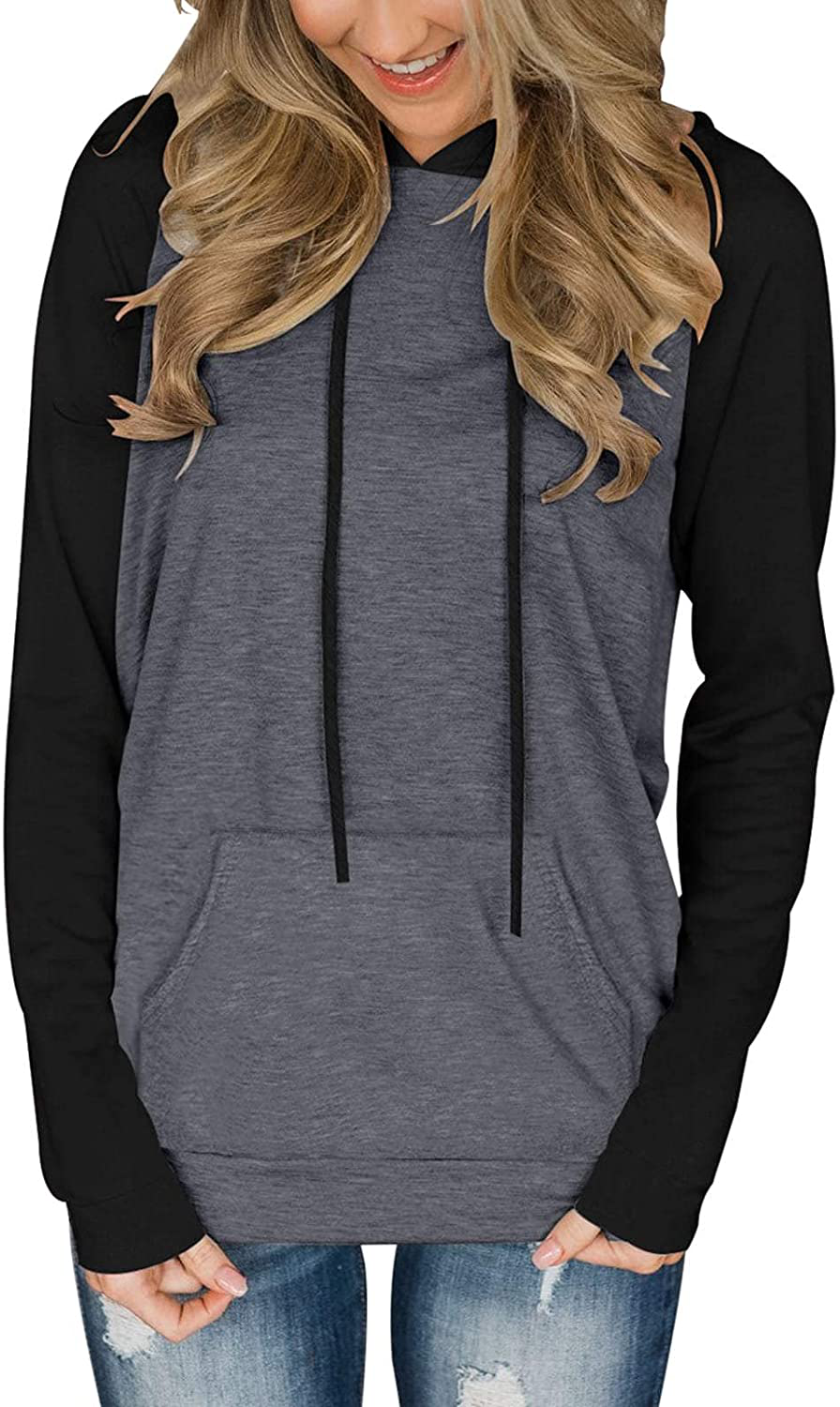 PINKMSTYLE Womens Color Block Hoodies Casual Lightweight Drawstring Pullover Sweatshirt Fall Long Sleeve Tops with Pocket Apparel & Accessories > Clothing > Activewear Kylie Max   