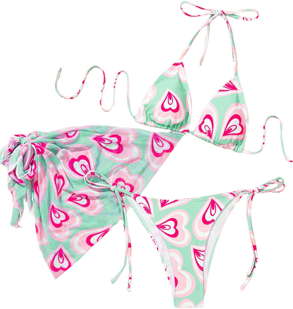 SOLY HUX Women'S Tie Dye Wrap Bikini Bathing Suits with Mesh Beach Skirt 3 Piece Swimsuits Apparel & Accessories > Clothing > Underwear & Socks > Lingerie KYLIE MAX Heart Mint Green Medium 